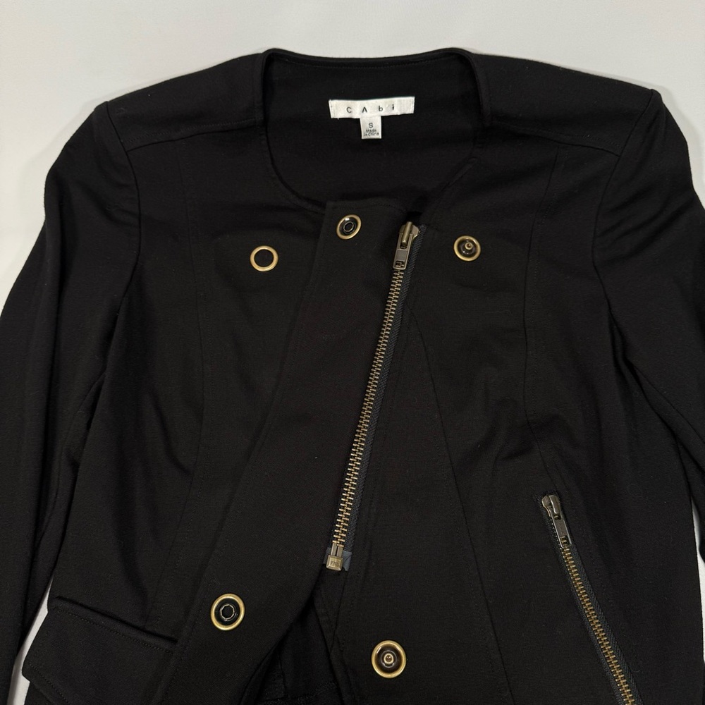 Cabi Women's Black Moto Jacket Small S Double Breasted Zip Cropped Lightweight - Picture 5 of 7